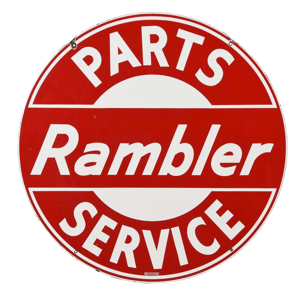 RAMBLER PARTS AND SERVICE PORCELAIN SIGN.               
