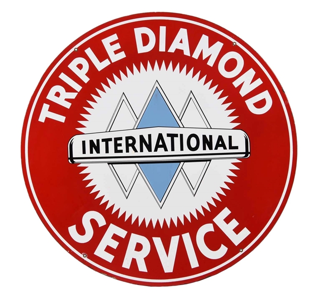 INTERNATIONAL TRIPLE DIAMOND SERVICE PORCELAIN SIGN.        