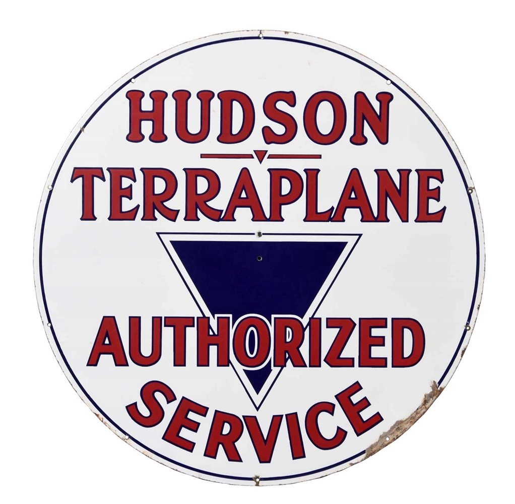 HUDSON TERRAPLANE AUTHORIZED SERVICE PORCELAIN SIGN.        