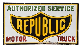 REPUBLIC MOTOR TRUCK AUTHORIZED SERVICE PORCELAIN SIGN.     