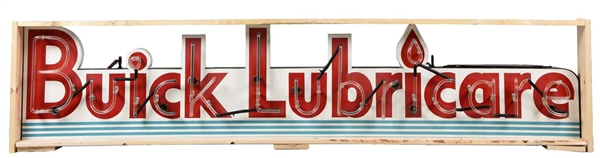 BUICK LUBRICARE NEON LIGHTED DIECUT NEON PORCELAIN SIGN.                