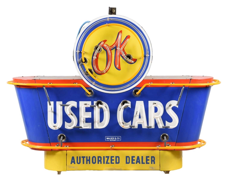 (CHEVROLET) OK USED CARS NEON PORCELAIN SIGNS.               