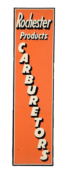 ROCHESTER PRODUCTS CARBURETOR VERTICAL TIN SIGN.               