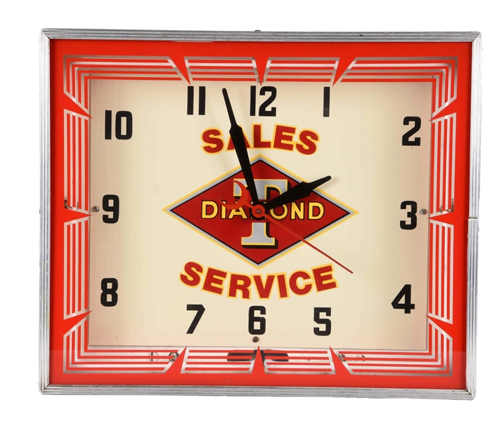 DIAMOND T SALES SERVICE NEON CLOCK.               