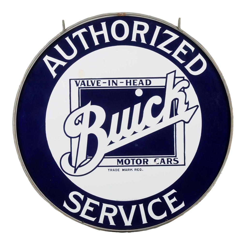 BUICK "VALUE IN HEAD" AUTHORIZED SERVICE PORCELAIN SIGN.