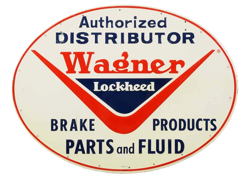 WAGNER LOCKHEED BRAKE PRODUCTS EMBOSSED OVAL TIN SIGN.              