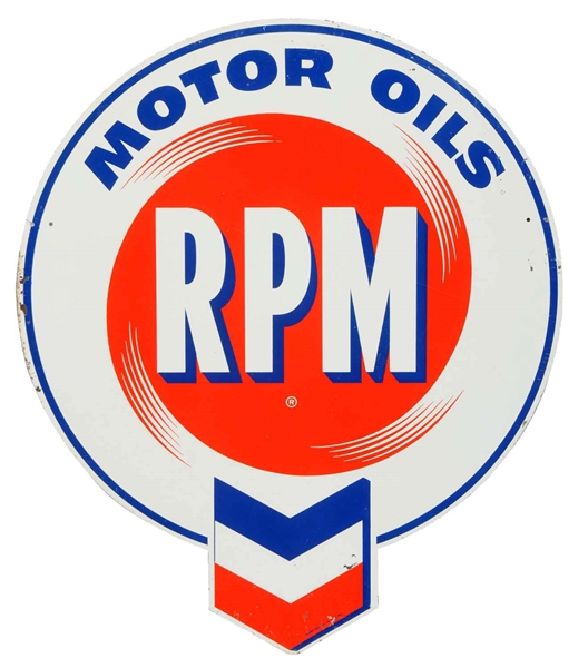 RPM MOTOR OILS DIECUT TIN SIGN.                   