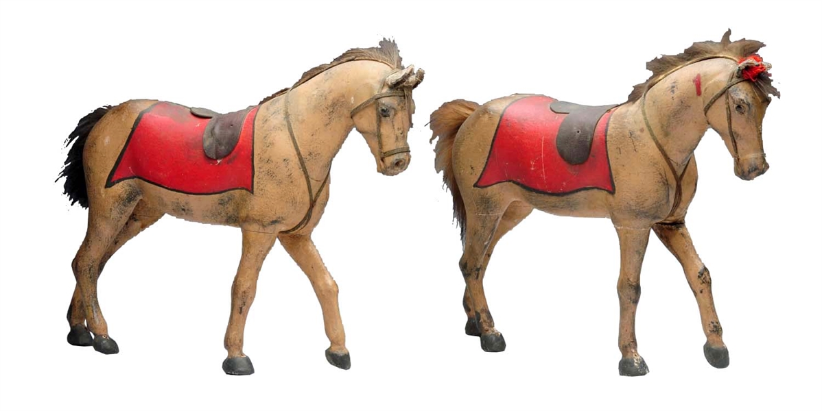 PAIR OF WOODEN HORSES.                            