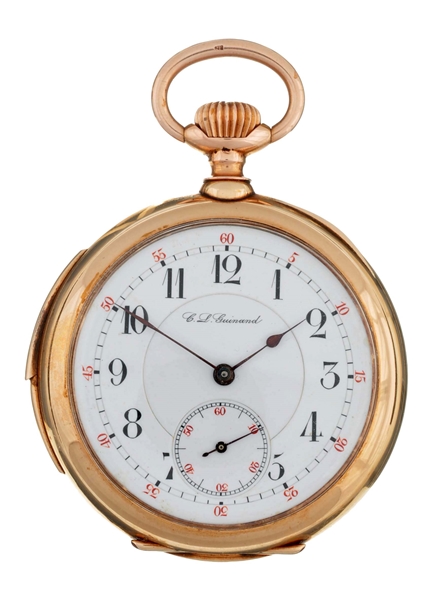 C.L. GUINAND YELLOW GOLD POCKET WATCH.            