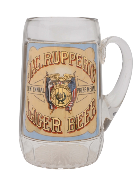 JAC. RUPPERTS LAGER BEER LABEL UNDER GLASS MUG