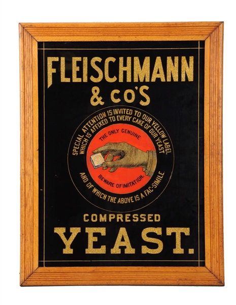 FLEISCHMANN YEAST REVERSE GLASS ADVERTISING SIGN. 