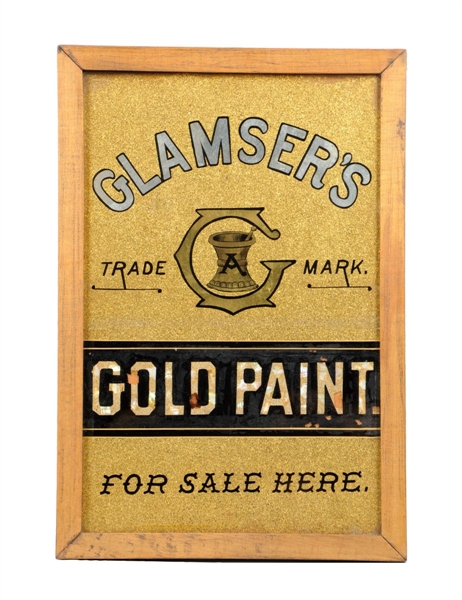 GLAMSERS GOLD PAINT REVERSE GLASS SIGN.          