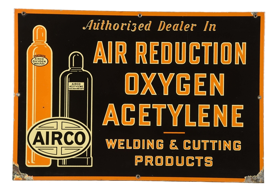 AIR REDUCTION OXYGEN-ACETYLENE PORCELAIN SIGN.              