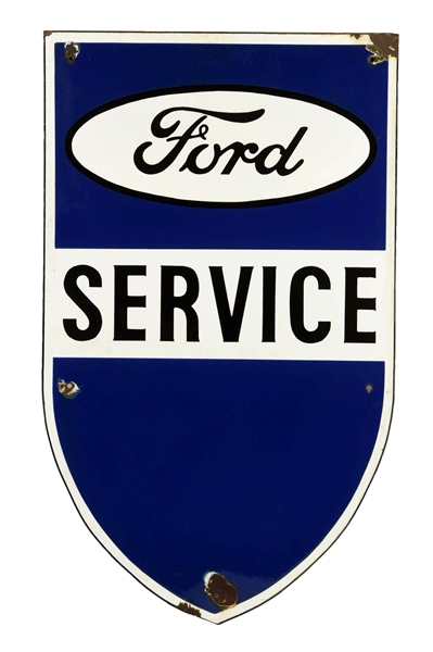 FORD SERVICE SSP SHIELD-SHAPED PORCELAIN SIGN.              