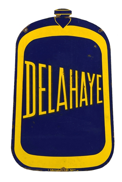 DELAHAYE (AUTO) RADIATOR SHAPED PORCELAIN SIGN.         
