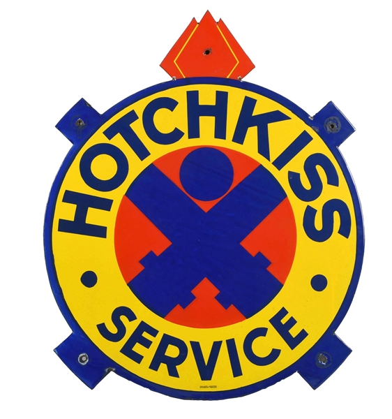 HOTCHKISS SERVICE (AUTO) DIECUT PORCELAIN SIGN.                    