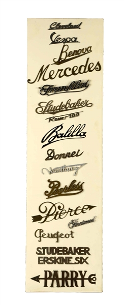 COLLECTION OF 17 CAR NAME PLATES.                 