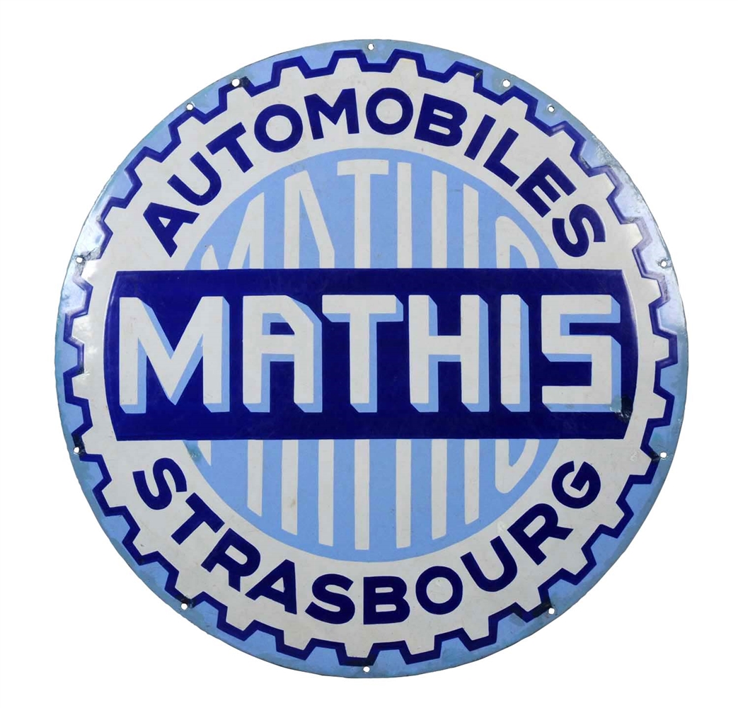MATHIS AUTOMOBILES STRASBOURG CONVEXED PORCELAIN SIGN.               