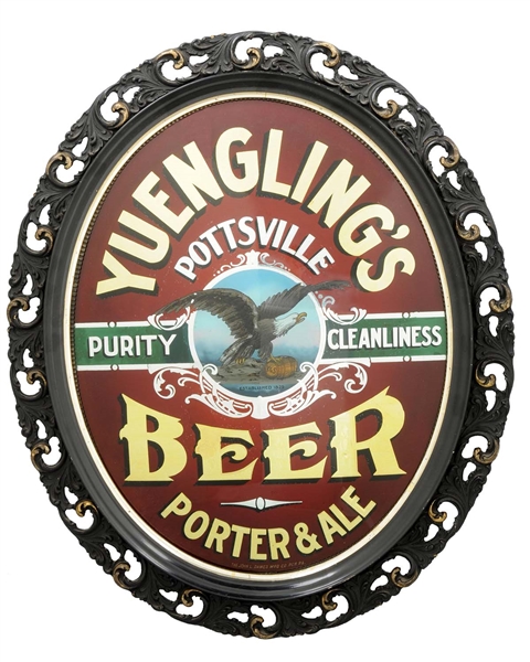YUENGLING’S BEER REVERSE CONVEX GLASS SIGN.