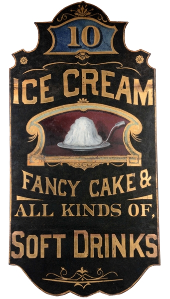 ICE CREAM & FANCY CAKE ADVERTISING TRADE SIGN.