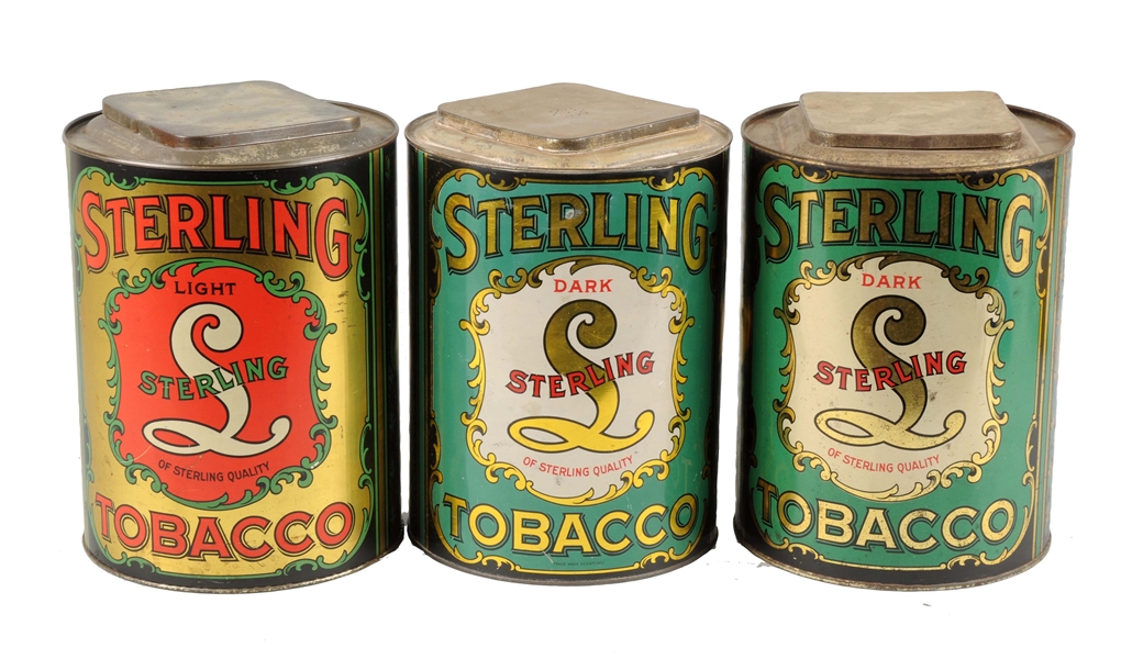 LOT OF 3: STERLING TOBACCO TIN.
