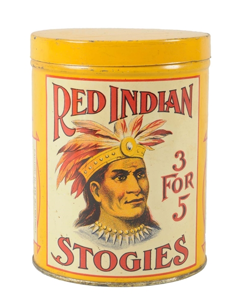 RED INDIAN STOGIES 3 FOR 5¢ CIGAR TIN.