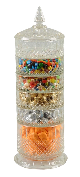 LARGE CUT GLASS SECTIONED CANDY JAR.