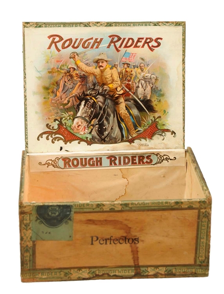 ROUGH RIDERS CIGAR BOX WITH TEDDY ROOSEVELT.