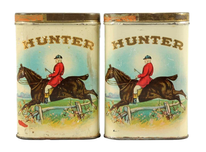 PAIR OF 2 EARLY HUNTER TOBACCO TINS.