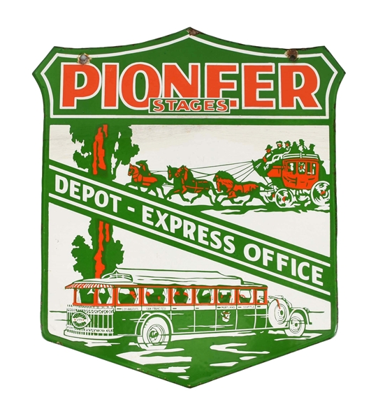 PIONEER STAGES EXPRESS OFFICE PORCELAIN SIGN.