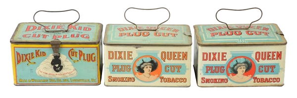 LOT OF 3: DIXIE QUEEN & KID TOBACCO TINS.