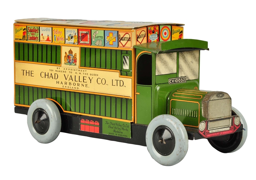 ENGLISH LITHO WIND UP CHAD VALLEY ADVERTISING VAN BISCUIT TIN. 