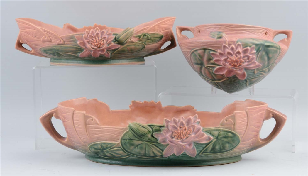 LOT OF 3: ROSEVILLE WATER LILY WARES