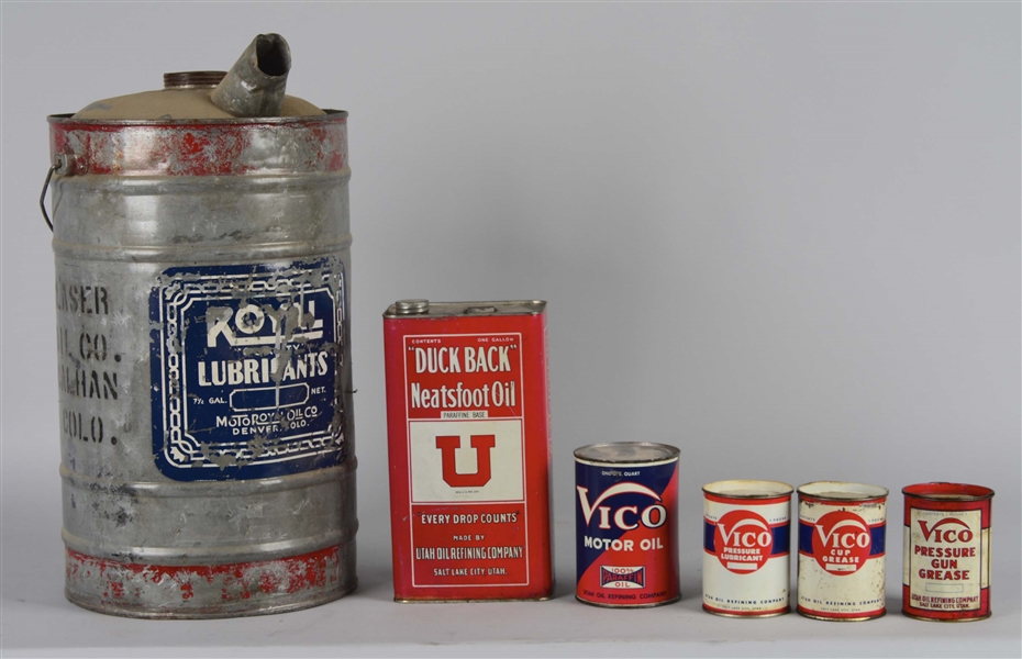LOT OF 6: METAL OIL CANS