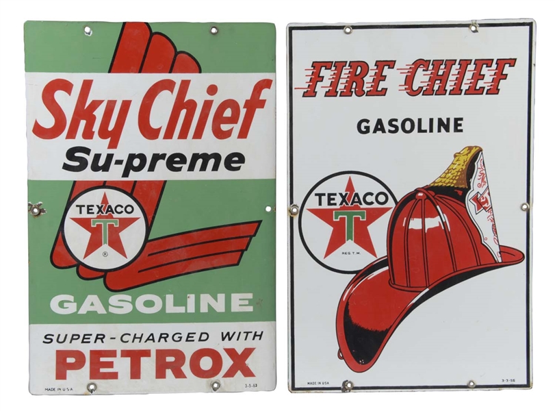 LOT OF 2: TEXACO FIRE CHIEF & SKY CHIEF SIGNS