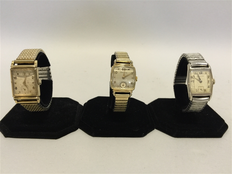 LOT OF 3: HAMILTON GOLD FILLED TANK WRIST WATCHES 