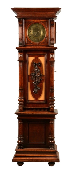 CARVED GERMAN POLYPHON TALL CASE CLOCK.           
