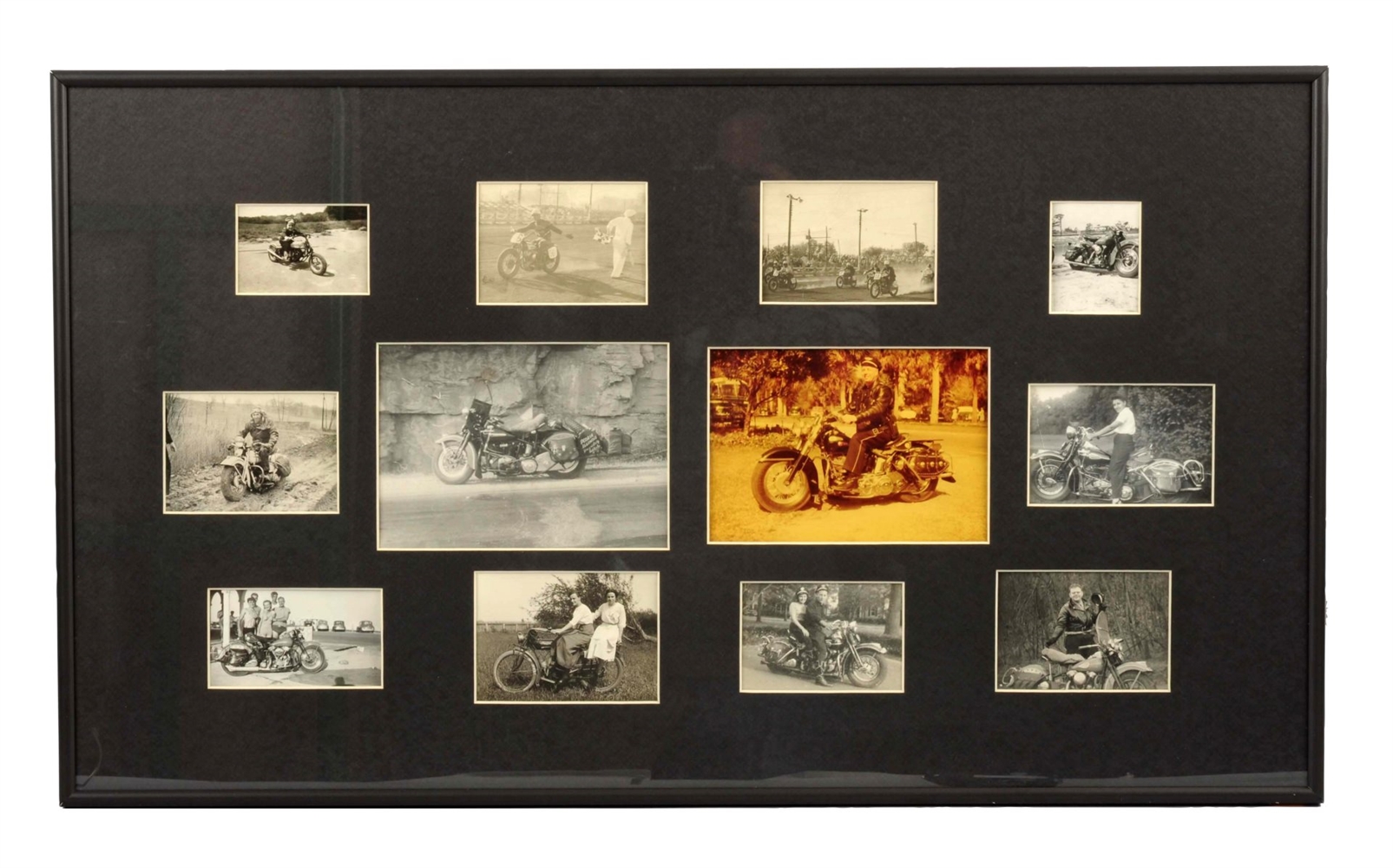 LOT OF 2:  FRAMED COLLECTION OF MOTORCYCLE PHOTOS.