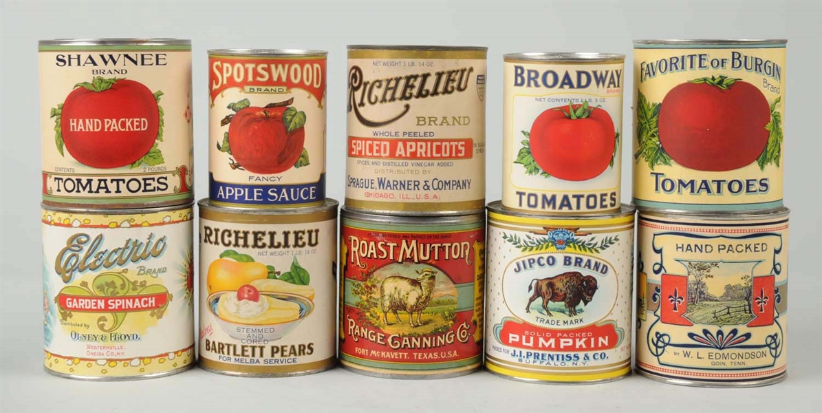 LOT OF 10: EARLY FOOD CANS.