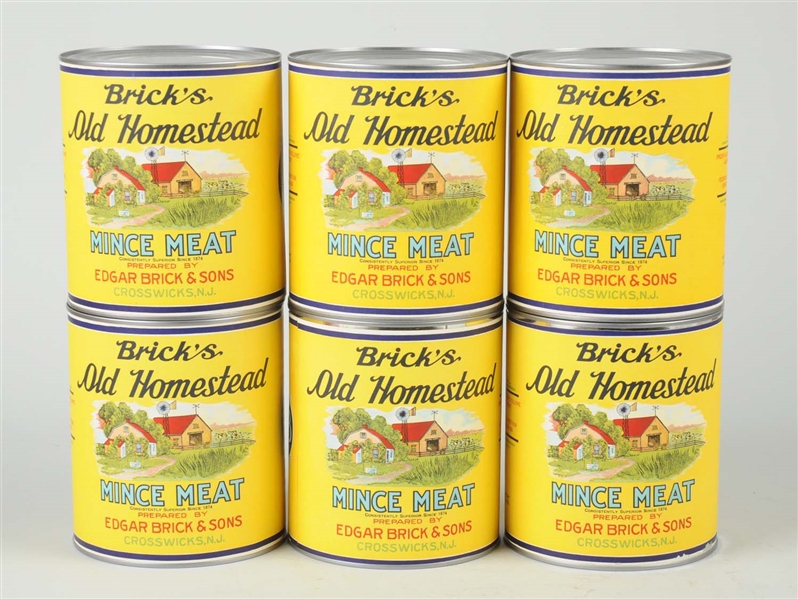 LOT OF 6: BRICKS OLD HOMESTEAD MINCED MEAT CANS.