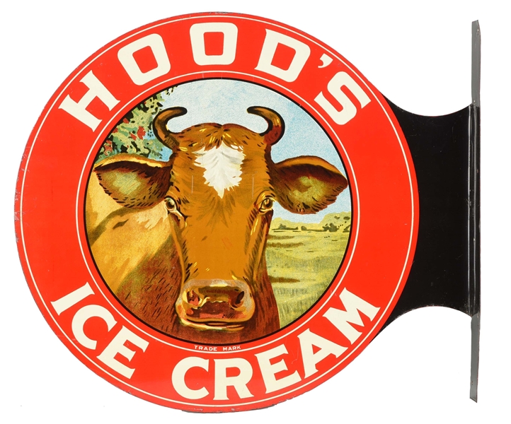 HOODS ICE CREAM TIN ADVERTISING FLANGE SIGN.