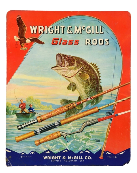 WRIGHT & MCGILL GLASS RODS ADVERTISING SIGN.