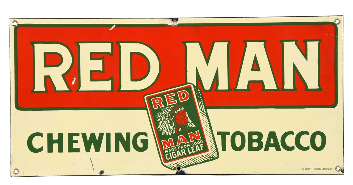 RED MAN CHEWING TOBACCO PORCELAIN SIGN.