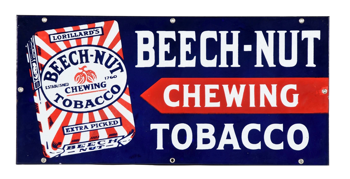 BEECH-NUT TOBACCO PORCELAIN ADVERTISING SIGN.