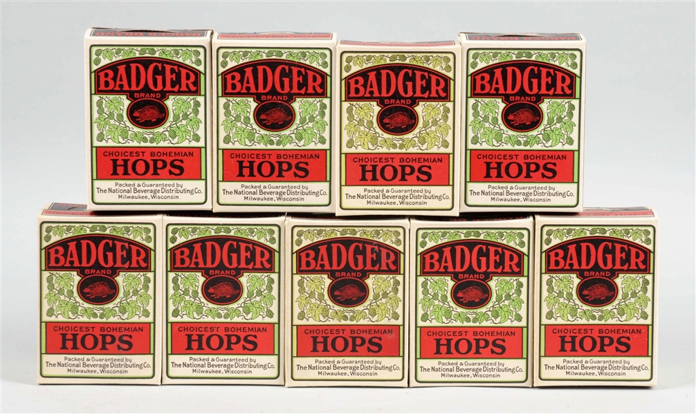 LOT OF 9: UNUSED BOXES OF BADGER BRAND CHOICEST BOHEMIAN HOPS.