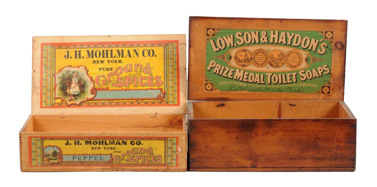 LOT OF 2: J.H. MOHLMAN & HAYDONS ADVERTISING BOXES.