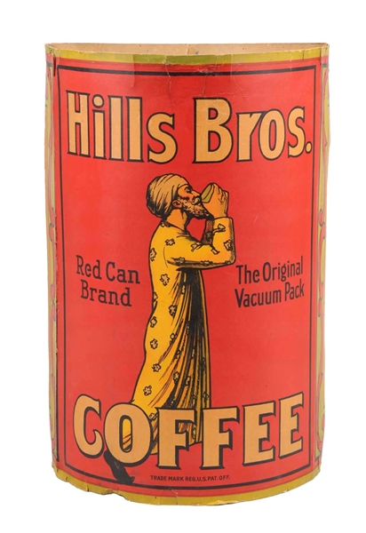HILLS BROS COFFEE CURVED CARDBOARD ADVERTISING SIGN.