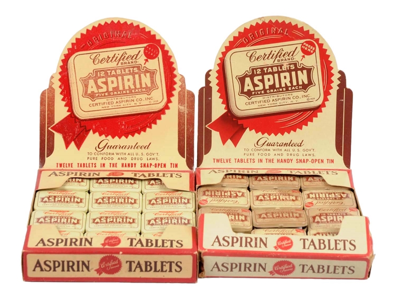 LOT OF 2: CERTIFIED BRAND ASPIRIN DISPLAY BOXES W/ PRODUCT.