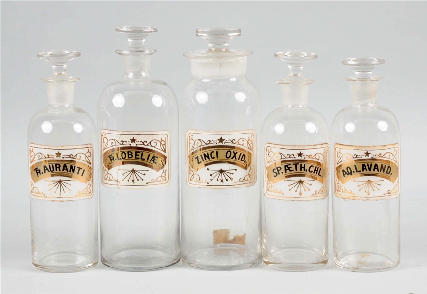 LOT OF 5: EARLY APOTHECARY JARS.  