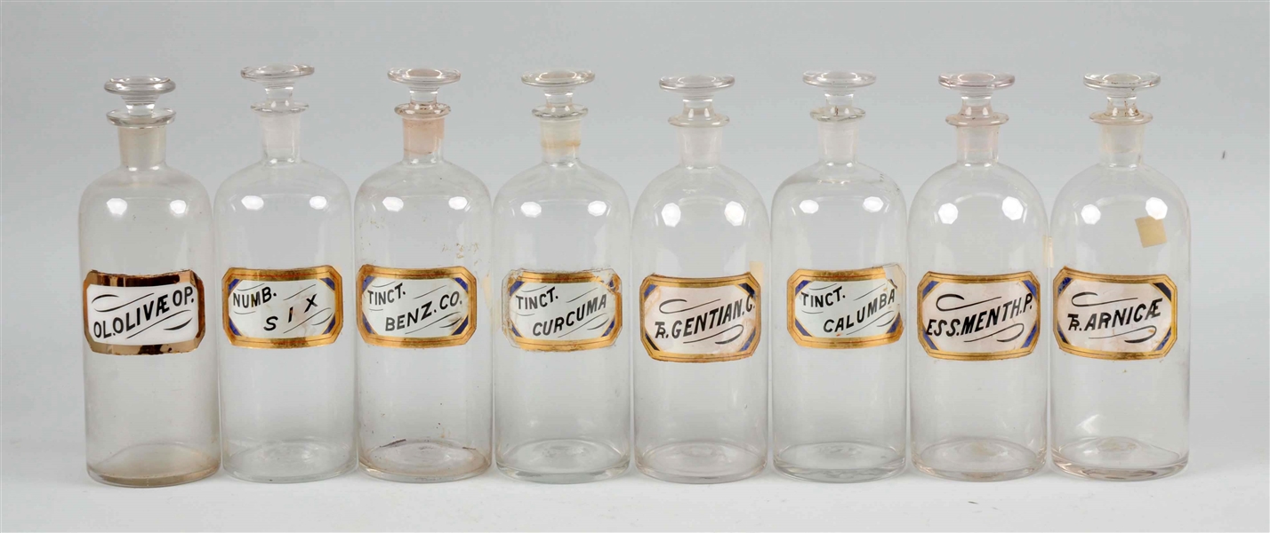 LOT OF 8: EARLY APOTHECARY JARS.